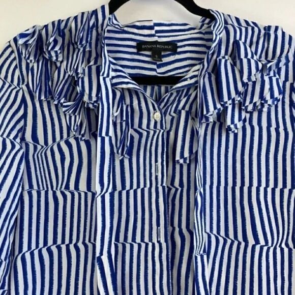 Banana Republic Striped Ruffle Tie Neck Blouse - Picture 13 of 13